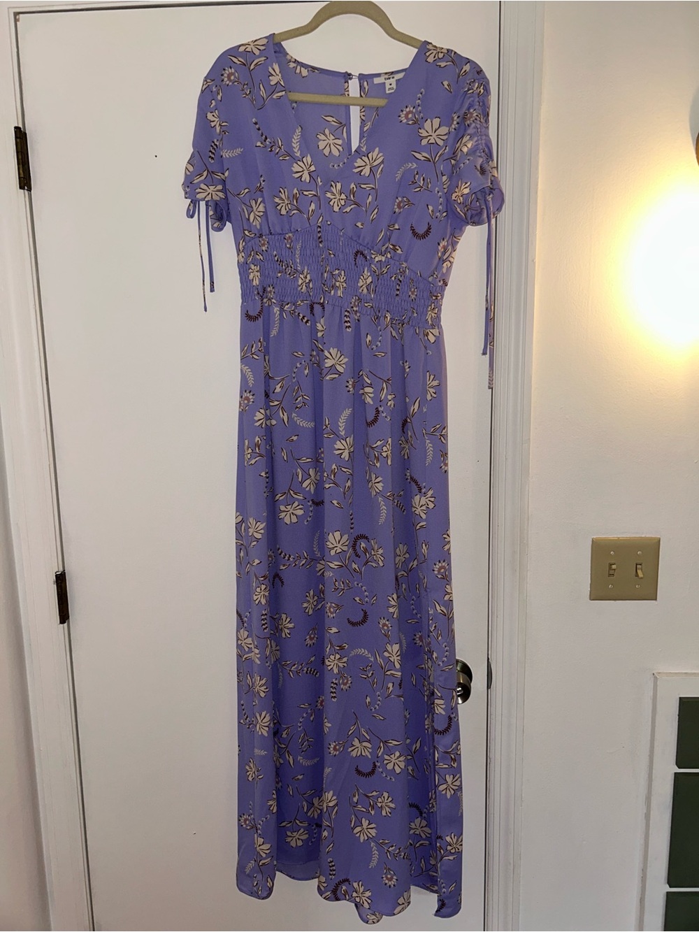 Bar III Lavender Floral Maxi Dress with Smocked Waist